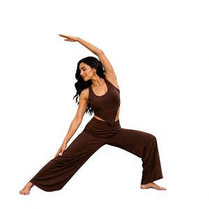 <b>Women</b> Simple Yoga Set High Waist Flared <b>Leggings</b> with Cut Out Top Breathable Spandex Eco-Friendly Full Length Yoga Wear - Product Image 4