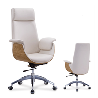 Chaise de bureau de direction élégante et moderne en cuir véritable blanc, réglable en hauteur, avec accoudoirs en bois
