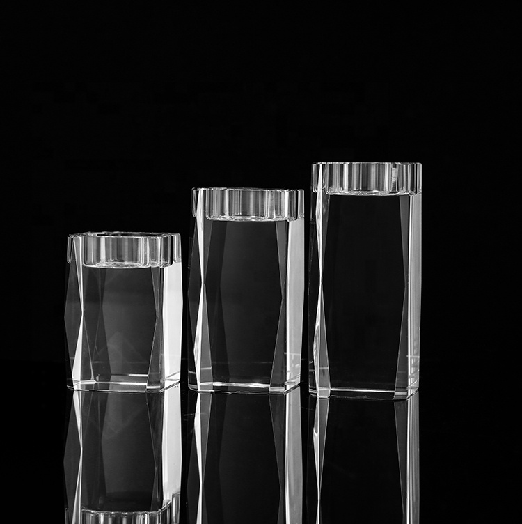 MH-ZT0150 гравированный кубический канделябр, хрустальное украшение, стеклянный подсвечник для свадьбы