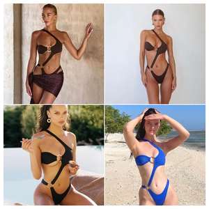 Women's Sexy Strapless <strong>Swimsuit</strong> with Side Lace-up Adjustable G-String <strong>Bikini</strong> and Underwear Solid Pattern <strong>Thong</strong> <strong>Bikini</strong> Set - Product Image 4