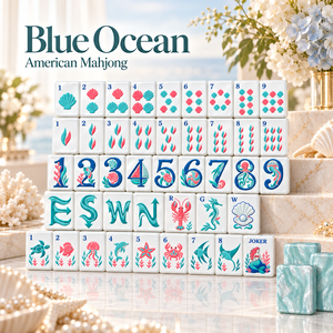 Elegantes Fichas de Mahjong Americanas, 160 Piezas, Compactas, de Acrílico Azul Océano, Regalo para Reuniones al Aire Libre - Product Image 1
