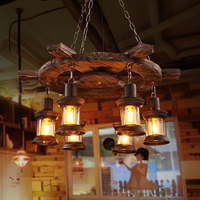 Suspension Vintage Industrielle Américaine Créative Loft Bar Café Restaurant Lustres Décoratifs en Bois Suspensions