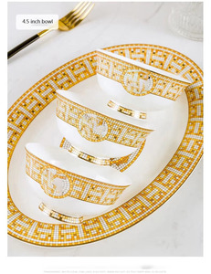 Jingdezhen Meilleure Vente 60 Pcs Golden Mosaic Bone China <span class=keywords><strong>Vaisselle</strong></span> Set Modern Western Eco-Friendly Porcelain for Breakfast Hotels - Product Image 5