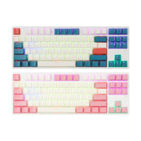 ABKO KN01C Keyboard Gaming Mekanik Cherry 87-Tombol Kabel USB Baru Warna Biru Laut/Pink RGB Backlit 30g/45g Pelat Aluminium TKL