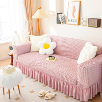 Housse de canapé élégante en seersucker avec jupe à volants, très extensible, facile à installer, style campagnard, pour fauteuil, causeuse et canapé