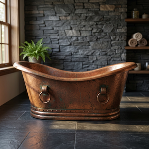 Luxury Freestanding Oval Copper <b>Bathtub</b> Durable <b>Metal</b> Construction Indian Crafted for Home or Hotel Use - Product Image 3