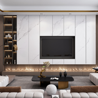 Meuble TV LED Modulaire Moderne en Pierre Frittée Blanc Appartement Mid-Century Or Gris