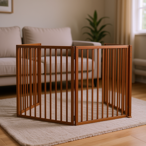 Juego de puertas para perros de 63 pulgadas Corral Plegable para Mascotas de Madera de Álamo Marrón, Uso en Interiores, Estilo Moderno, Forma Rectangular - Product Image 2