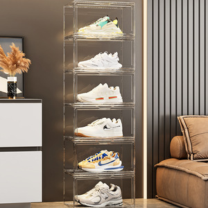 Transparent Stackable Shoe Cabinet Storage <b>Box</b> With Lid Durable Dustproof Home Shoe Rack <b>Plastic</b> Foldable Standing Type 20-35L - Product Image 2