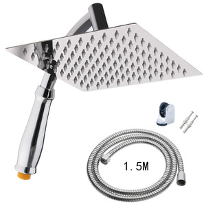 QY Stainless Steel Square <b>Shower</b> <b>Head</b> 20cm Rain Spray Wall Mount <b>Shower</b> Set 1.5M Hose for Home Bathroom - Product Image 1