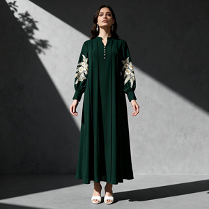 Robe abaya élégante en polyester avec strass thermocollants pour femmes musulmanes, vente en gros sur mesure - Product Image 4