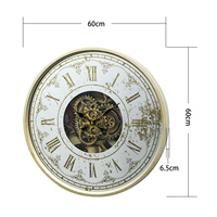 Horloge murale à engrenages en forme de miroir rond antique de luxe, directement de l'usine