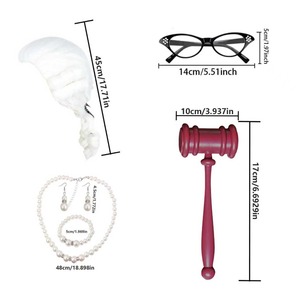 PESENAR Judge Costume Set para <span class=keywords><strong>mujer</strong></span>-4PCS Judge Costume Accessories Set con cuello falso Collar Mazo Gafas Pendientes verdes - Product Image 2
