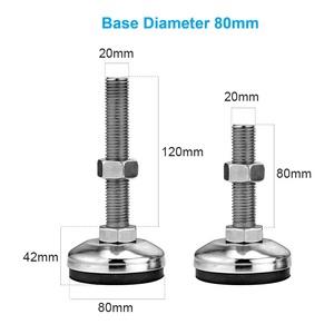Pieds de nivellement réglables en acier inoxydable 80 mm, base antidérapante avec vis M20 - Product Image 2