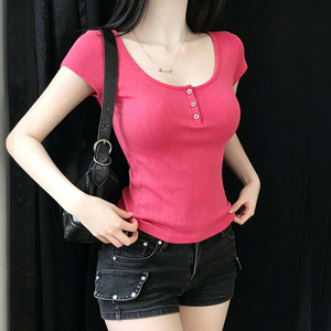 Cute Casual <b>Rose</b> Pink Knit <b>Top</b> with Buttons – Sweet Girly Simple Style - Product Image 5