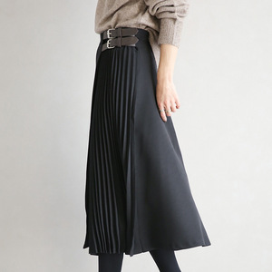 <b>Pleated</b> <b>Skirt</b> <b>Black</b> Ml <b>Long</b> Women Autumn Winter Fashion <b>Skirt</b> With Belt Design - Product Image 1