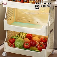 Chariot à roulettes moderne à deux niveaux Support de cuisine domestique multicouche Panier de rangement en plastique mobile pour légumes et fruits