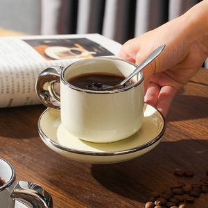 Elegante Set Tazza da Caffè in Ceramica con Bordo Argentato, Piattino e Cucchiaino, Tazza da Tè in Porcellana per Casa, Caffetteria, Matrimoni, Tè Pomeridiano, Regalo - Product Image 2