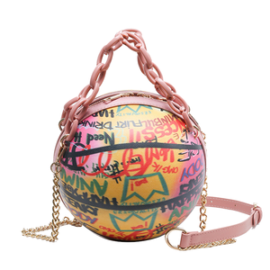 OEM ODM Custom Logo Shape Chain Hip Hop Streetwear Y2K Graffiti Print Round Ball Handbag Ita <b>Bag</b> Factory Direct Wholesale - Product Image 1