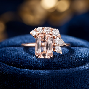 Anillo de compromiso, boda y aniversario para mujer con diamante de corte radiante color melocotón de 2.00 CT, chapado en oro y rodio, de lujo, certificado por IGI. - Product Image 6