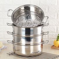 Marmite à soupe multi-couches en acier inoxydable grande capacité 40-70 cm, grande cuiseur vapeur pour cuisine, ustensile de cuisson en métal