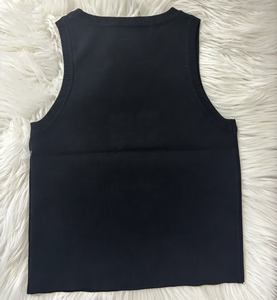 Top Corto de Punto Negro sin Mangas de Alta Calidad con Logotipo Personalizado, Top de <span class=keywords><strong>Tirantes</strong></span> con Pedrería Brillante y Bordado, Marca Personalizada para Mujer - Product Image 6