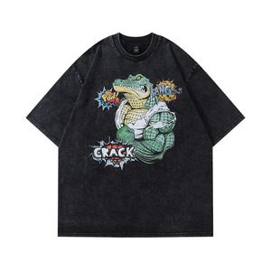 T-shirt <span class=keywords><strong>da</strong></span> uomo personalizzata in cotone pesante, oversize, a maniche corte, con stampa grafica cartoon, girocollo, effetto lavato - Product Image 3