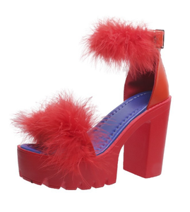 Toptan faux kürk tıknaz topuklu sandalet ve kürk deri kama topuk kürk üst - Product Image 4