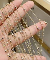 Bijoux en or personnalisés, chaîne en or pur 18 carats, collier et bracelet DIY, chaîne à billes, collier, bracelet, boucles d'oreilles à pompons pour femmes