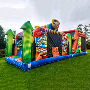 Parcours d'obstacles gonflable commercial, parc de course à thème héros de bande dessinée, aire de jeux gonflable avec toboggan et mur d'escalade pour la location - Product Image 1