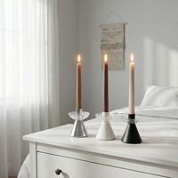 Porte-bougies coniques avec coupelle en verre, bougeoirs courts noirs et blancs pour table à manger et table de chevet