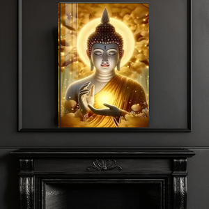 Estatua de <span class=keywords><strong>Buda</strong></span> Dorada, Pintura en Porcelana de Cristal, Obra de Arte Decorativa de Lujo, Adecuada para Sala de Estar - Product Image 2