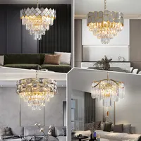 Lustre Suspendu Moderne Luxe en Verre Doré et Cristal K9 pour Salon, Chambre d'Hôtel
