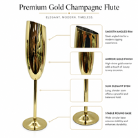 Flûtes à champagne élégantes personnalisées en acier inoxydable 304 de 8 oz, réutilisables, à ouverture inclinée, à long pied, pour mariage et fête