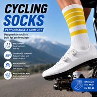 Chaussettes de cyclisme aérodynamiques Tour De France Team Edition, blanches avec rayures jaunes, chaussettes de vélo antidérapantes en silicone
