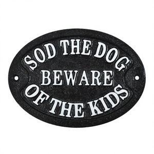 Panneau ovale de signalisation générale pour montage mural ou sur porte SOD - Attention, chien et enfants - Panneaux antiques - Prix de gros - Product Image 1
