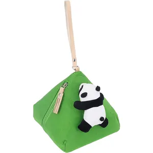 Monedero de fieltro con forma de Zon zi, monedero triangular con decoración de Panda