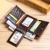 THUMBS-UP dompet kulit buaya antik, dompet koin lipat tiga pola buaya klasik kulit kuda gila horisontal Multi Slot kartu