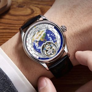 Première commande livraison gratuite montres mécaniques automatiques personnalisées pour hommes mode Blue Earth étanche Tourbillon montre pour hommes - Product Image 2