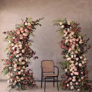 Decoración del hogar, fiesta, Iglesia, evento, suministros de boda, rosas artificiales de seda rosa, centros de mesa, flores de orquídeas, arco de boda, telón de fondo