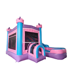 Venta al por mayor de alta calidad, Mini Casa de rebote inflable rosa para niños comerciales con tobogán húmedo y seco, gorila combinado con pancartas a la venta - Product Image 1