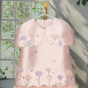 Abito da festa senza maniche in rete con applicazioni floreali di paillettes, design originale per Eid, <span class=keywords><strong>elegante</strong></span> <span class=keywords><strong>abbigliamento</strong></span> per bambini, delicato e raffinato. - Product Image 6