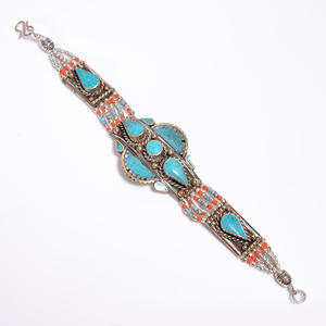 Brazalete con cuentas de turquesa y Coral, joyería tibetana 2018 - Product Image 2
