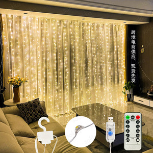 Tira de Luces LED para Cortina, 100 LED, Alimentación USB, Control Remoto, Brillo Ajustable, Decoraciones Navideñas, Cielo Estrellado - Product Image 2