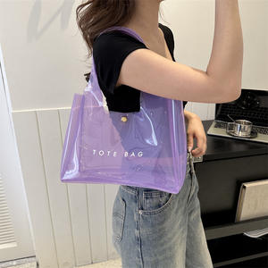 OEMパーソナライズソフト刺繍ボタンPVCトートバッグカスタムプリント透明ショルダー夏ビーチバッグ女性ハンドバッグ - Product Image 1