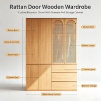 Armoire de chambre modulaire personnalisable en bois massif de style japonais avec porte à charnières, unité de tiroirs et armoire de rangement - Vente en gros