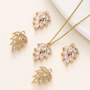 Diamond Leaf Pendant Necklace 18k Gold Plated <b>Copper</b> Jewelry Findings For <b>Bracelet</b> Making DIY Accessories - Product Image 1