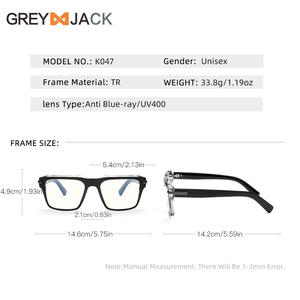 Lunettes anti-lumière bleue unisexes Grey Jack K047, monture TR90, monture intégrale, lunettes optiques, taille 14,6 cm, protection UV400 - Product Image 1