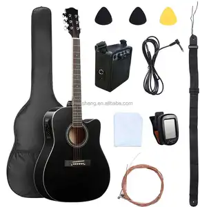 Huasheng Kit gitar akustik 41 inci, peralatan musik dengan Amplifier untuk pemutar