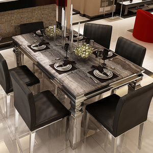Luxury Antique Italian Modern Square Stone Marble Dining Table Set 6 Chairs 8 Seater Kitchen Restaurant Dining Room Furniture